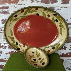 Clay Art Antique Olive Serving Platter and Plate